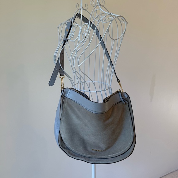 COCCINELLE Leather hobo CAMOSCIO LUNAR suede grey blue crossbody butter soft - Picture 1 of 13